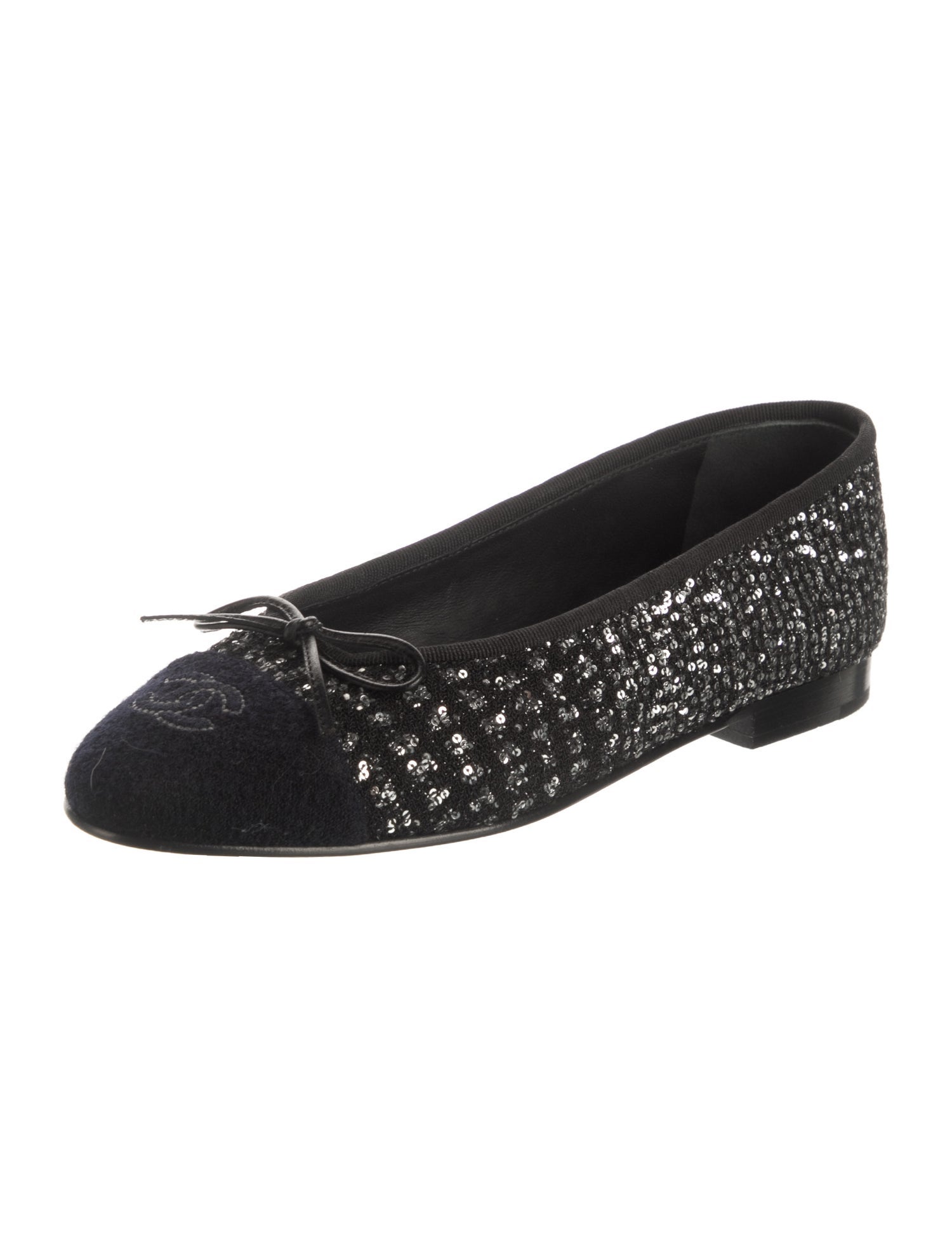 Chanel Interlocking CC Logo Tweed Ballet Flats