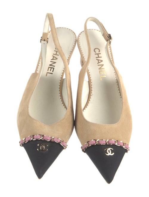 Chanel Interlocking CC Logo Suede Slingback Flats