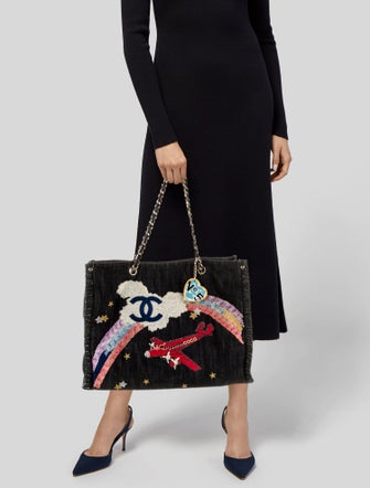Chanel Denim Embroidered Night Flight Tote