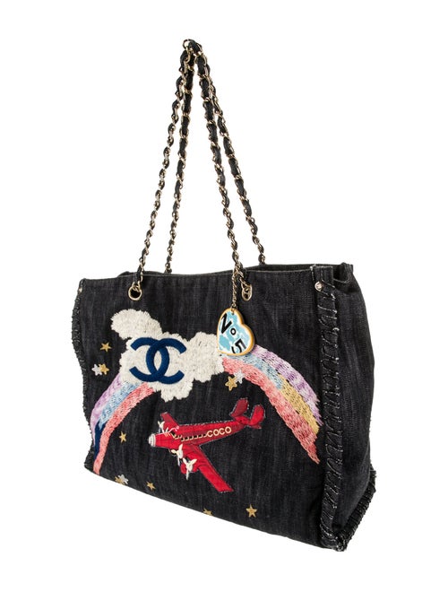 Chanel Denim Embroidered Night Flight Tote