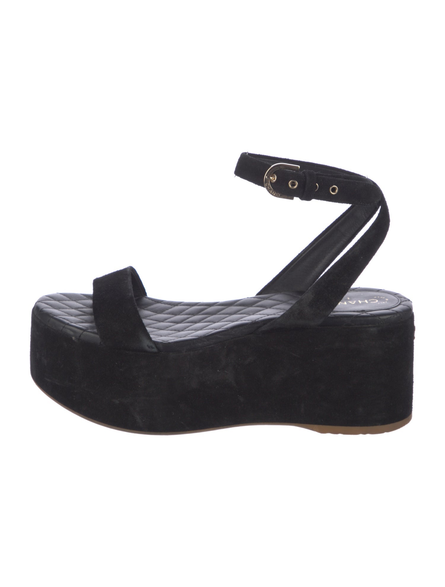 Chanel Interlocking CC Logo Suede Sandals