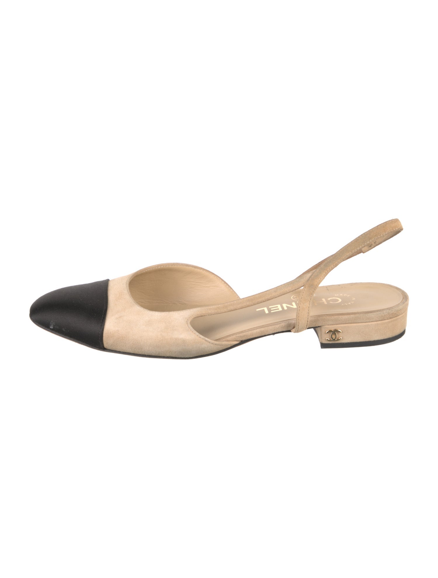 Chanel Interlocking CC Logo Suede Slingback Flats