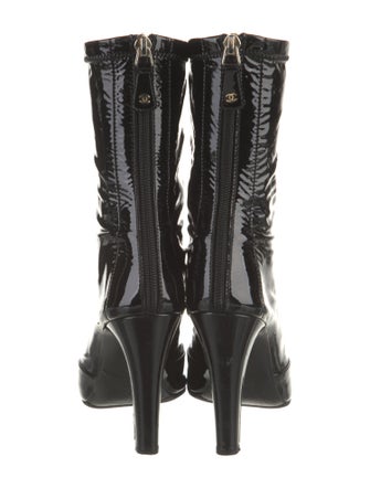 Chanel Interlocking CC Logo Patent Leather Lace-Up Boots