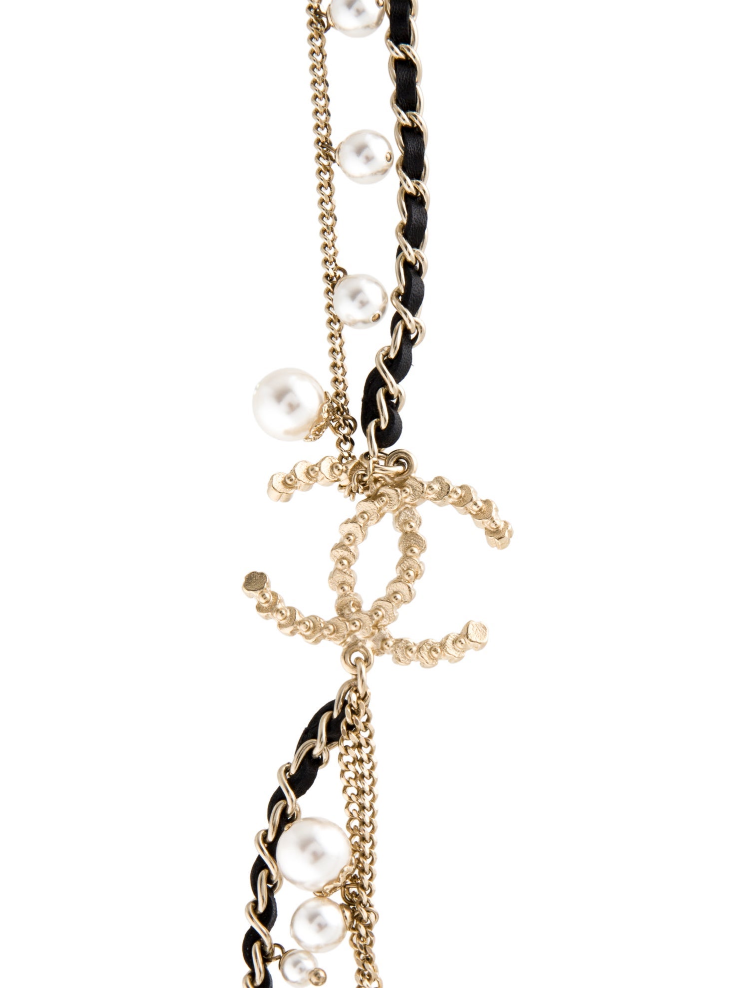 Chanel Faux Pearl, Strass & Leather CC Multistrand Station Necklace