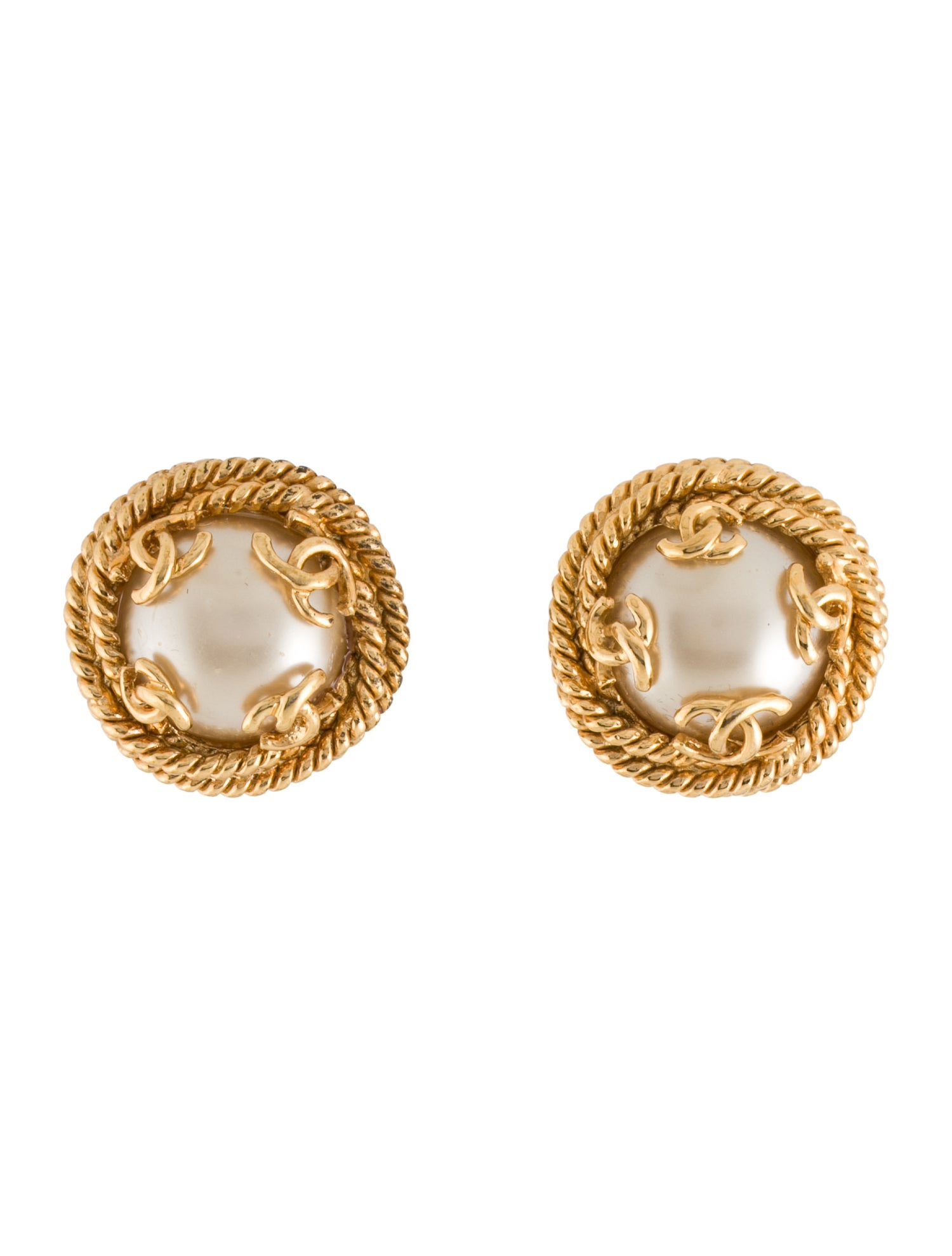 Chanel Vintage Faux Pearl CC Clip-On Earrings