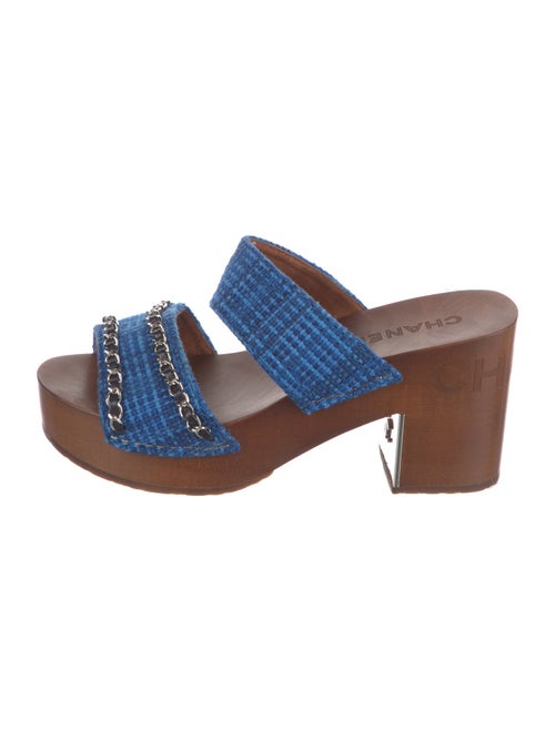 Chanel Interlocking CC Logo Tweed Slides