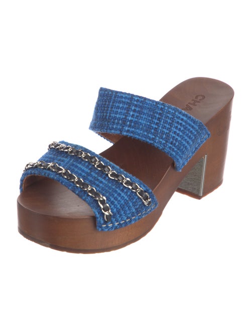 Chanel Interlocking CC Logo Tweed Slides