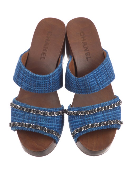 Chanel Interlocking CC Logo Tweed Slides