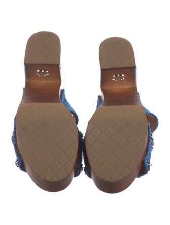 Chanel Interlocking CC Logo Tweed Slides