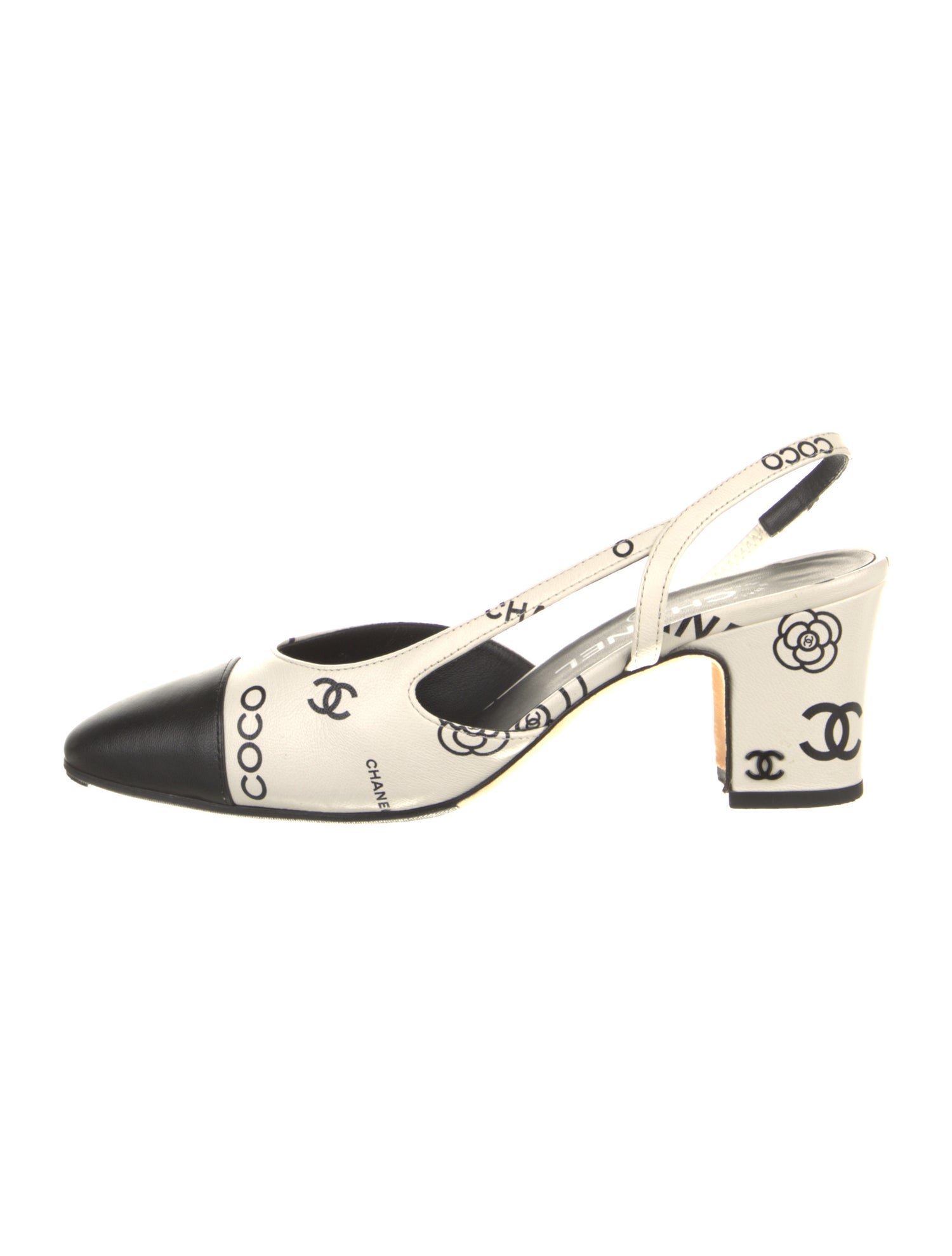 Chanel Interlocking CC Logo Leather Slingback Flats