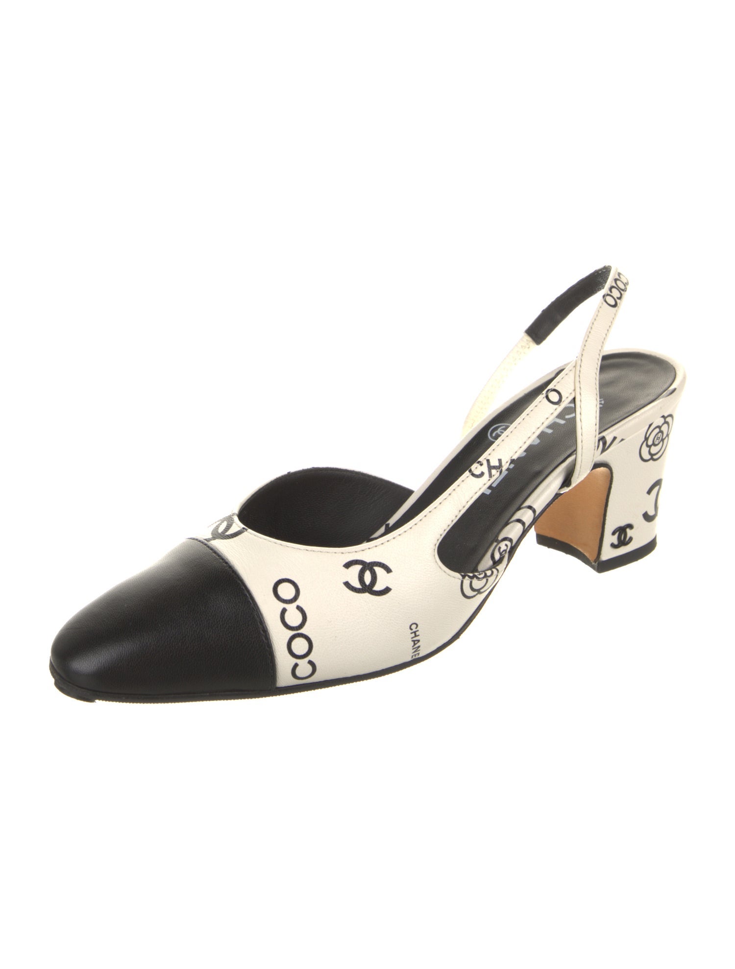 Chanel Interlocking CC Logo Leather Slingback Flats