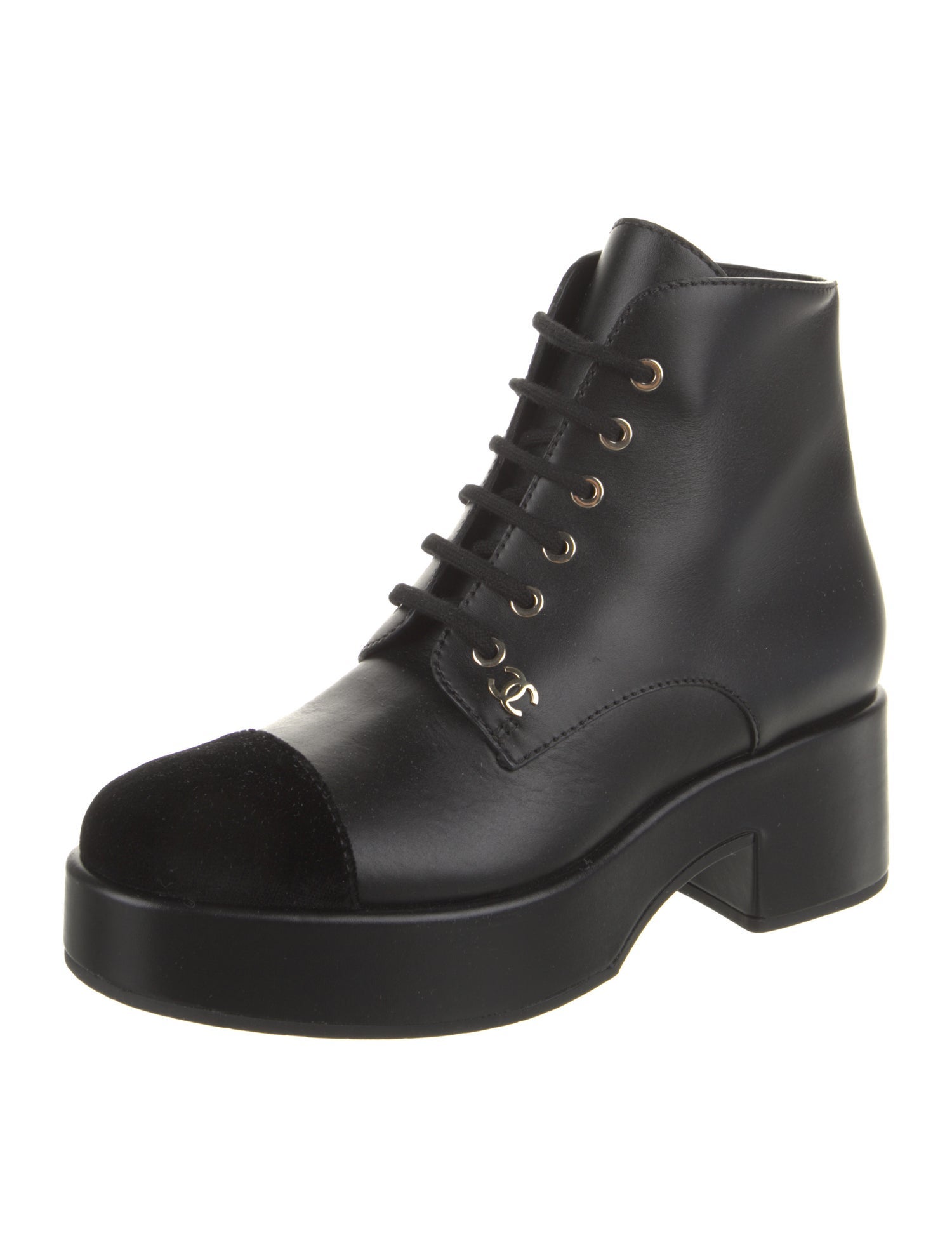 Chanel 2022 Interlocking CC Logo Lace-Up Boots