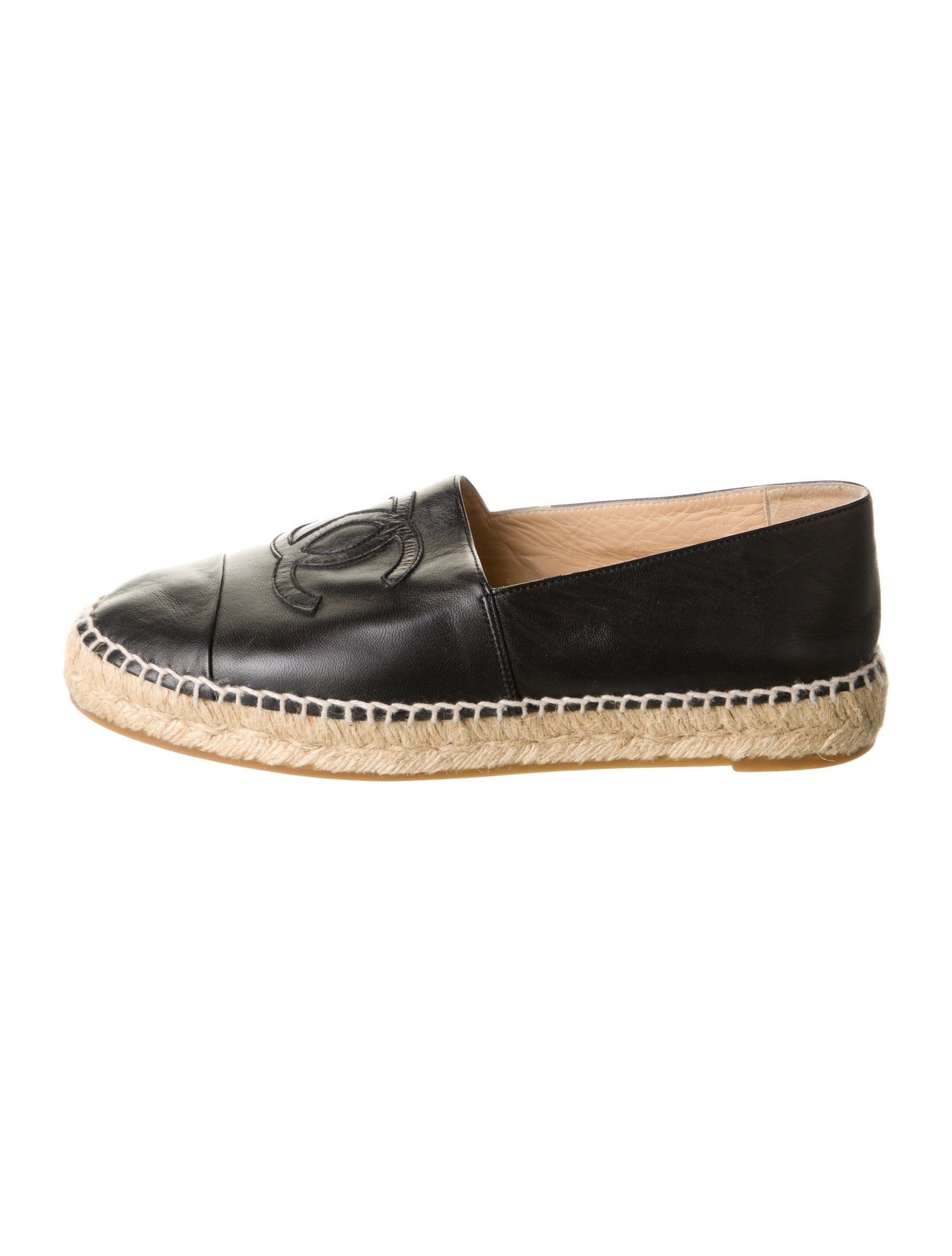 Chanel Interlocking CC Logo Leather Espadrilles