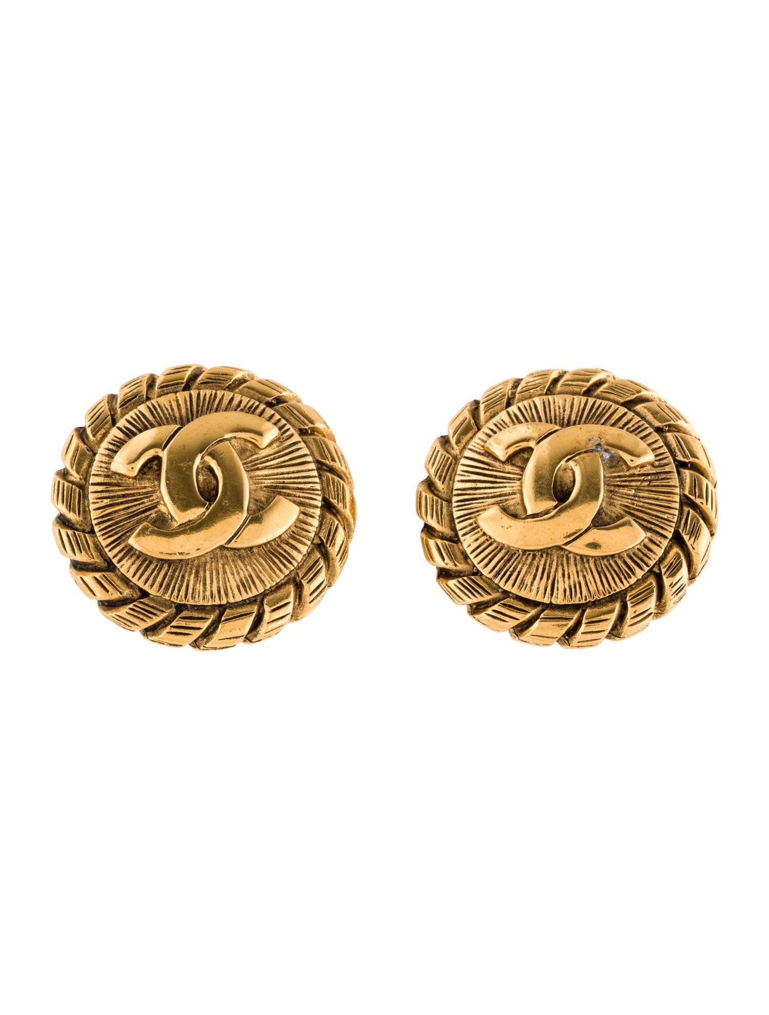 Chanel Vintage Textured CC Clip-On Earrings