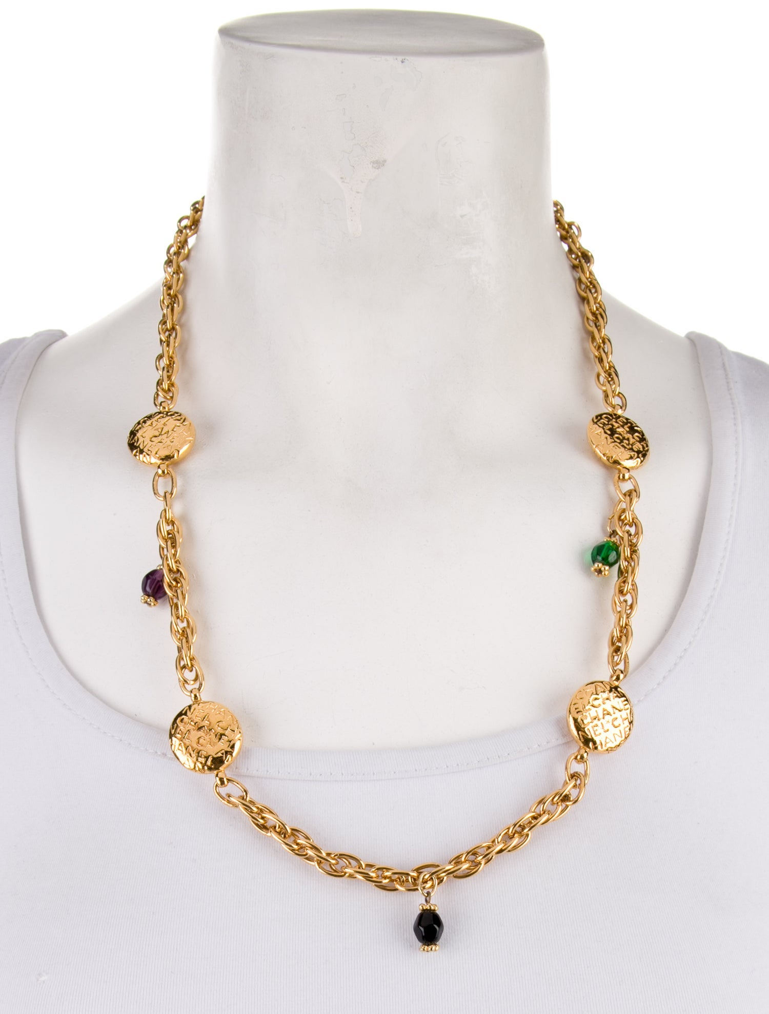 Chanel Vintage Glass Bead 'CHANEL' Logo Station Necklace