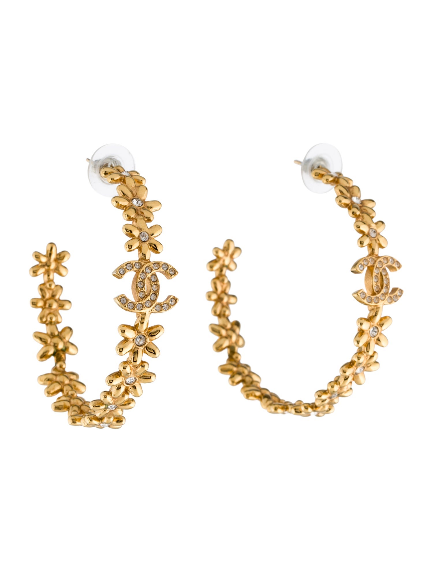 Chanel 2023 Strass CC Flower Hoop Earrings