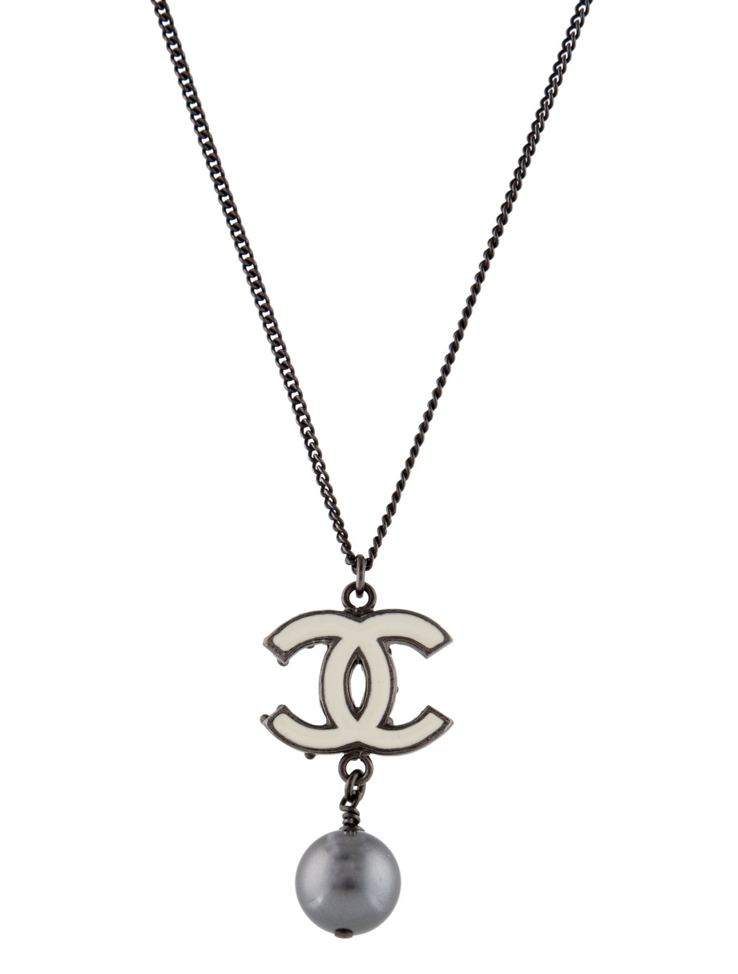 Chanel Faux Pearl & Enamel CC Pendant Necklace