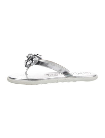Chanel Interlocking CC Logo Leather Flip Flops