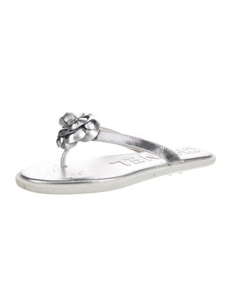 Chanel Interlocking CC Logo Leather Flip Flops