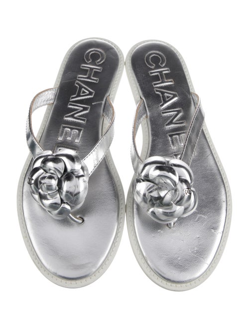 Chanel Interlocking CC Logo Leather Flip Flops