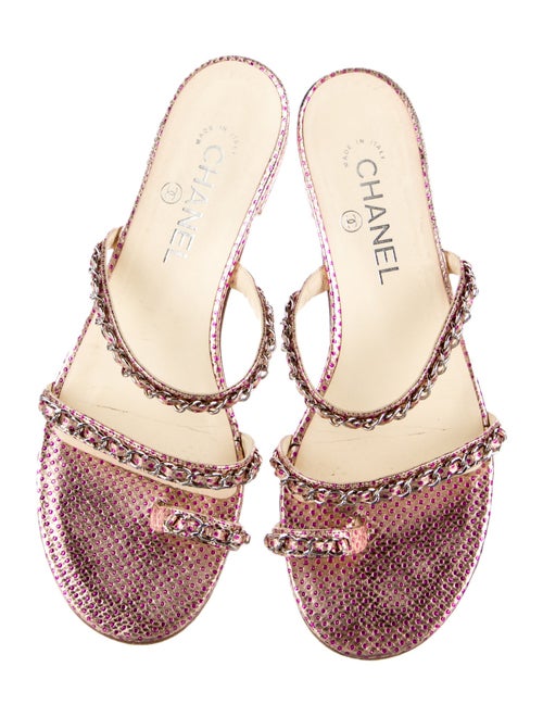 Chanel Chain-Link Accent Leather Slides
