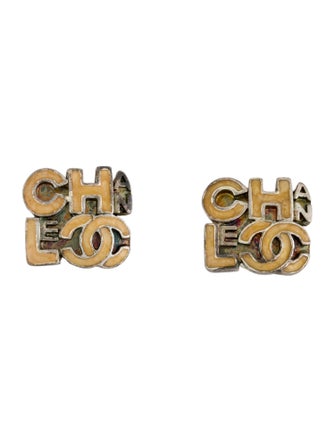 Chanel Enamel Logo Stud Earrings