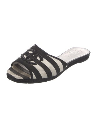 Chanel Interlocking CC Logo Grosgrain Trim Slides