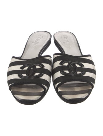 Chanel Interlocking CC Logo Grosgrain Trim Slides