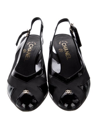 Chanel Interlocking CC Logo Patent Leather Slingback Flats