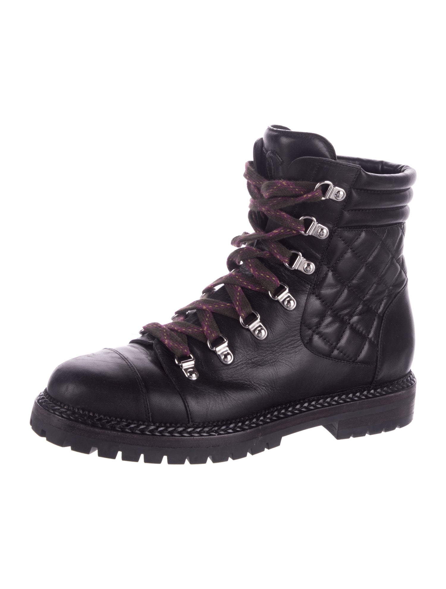 Chanel Interlocking CC Logo Leather Combat Boots