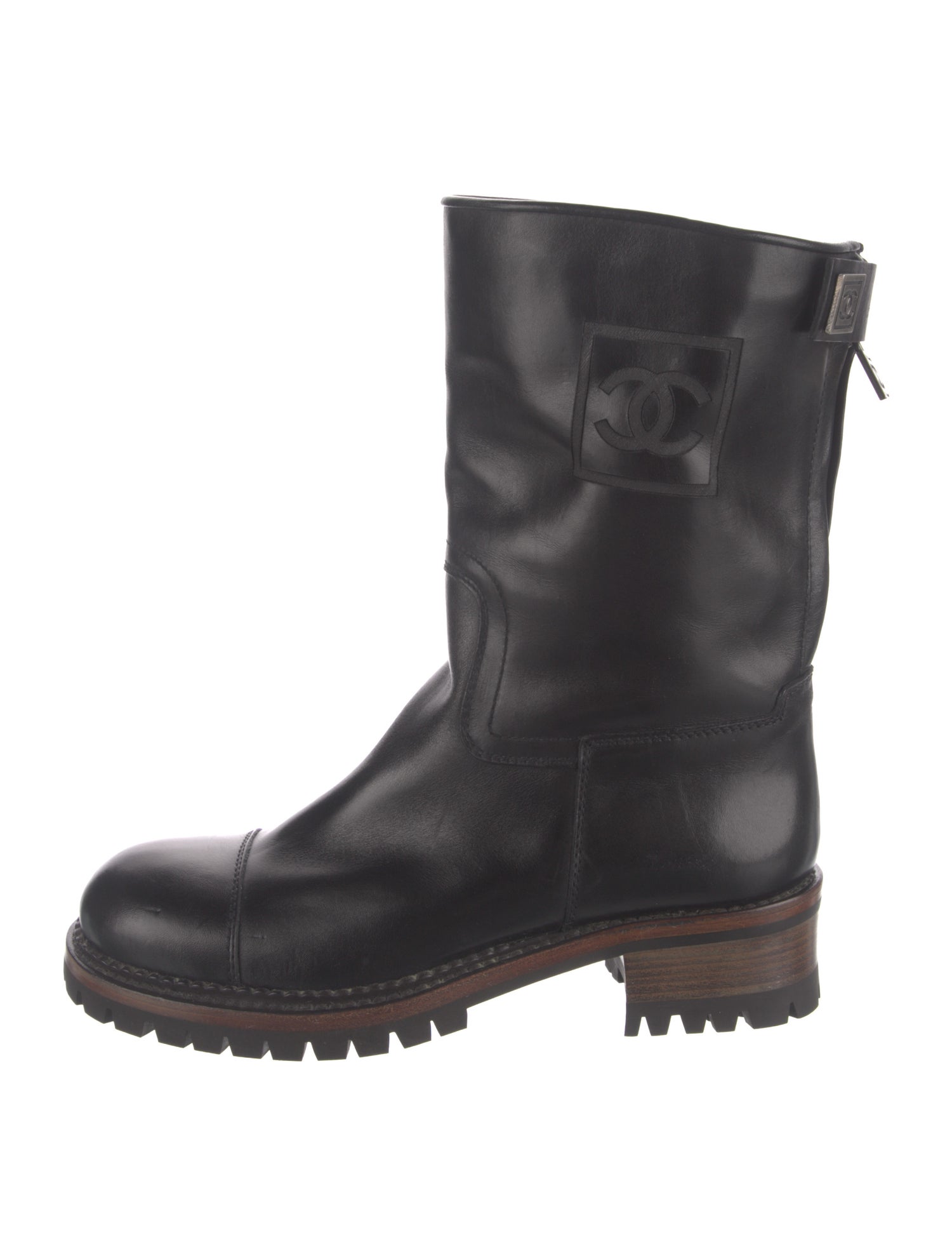 Chanel Interlocking CC Logo Leather Combat Boots