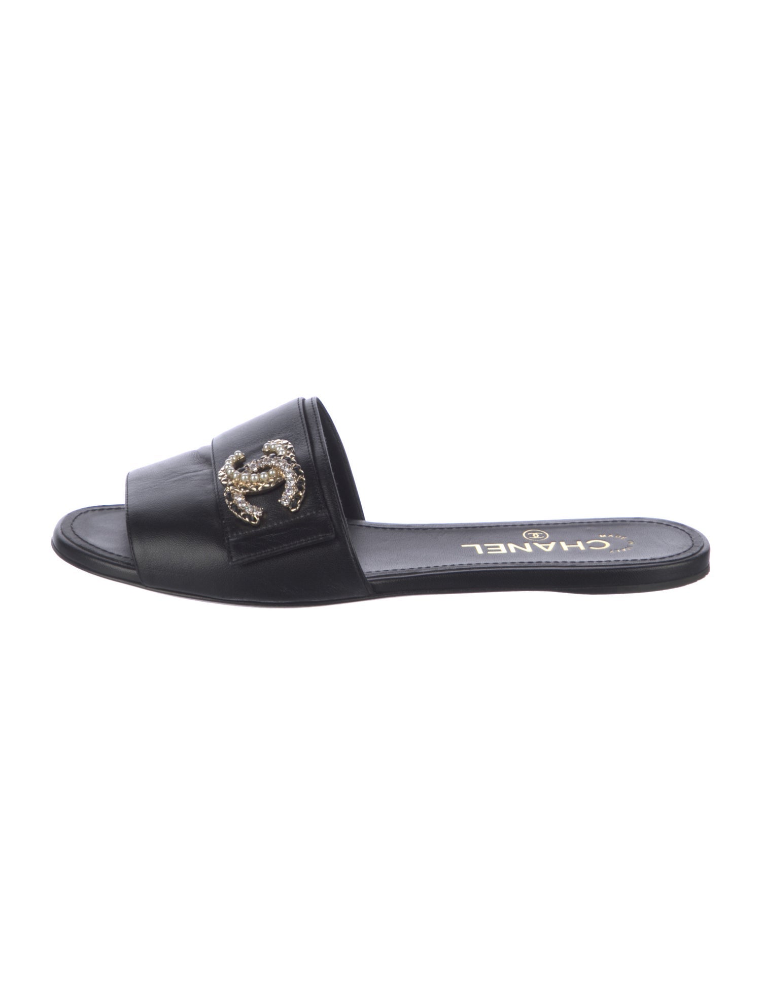Chanel Interlocking CC Logo Leather Slides