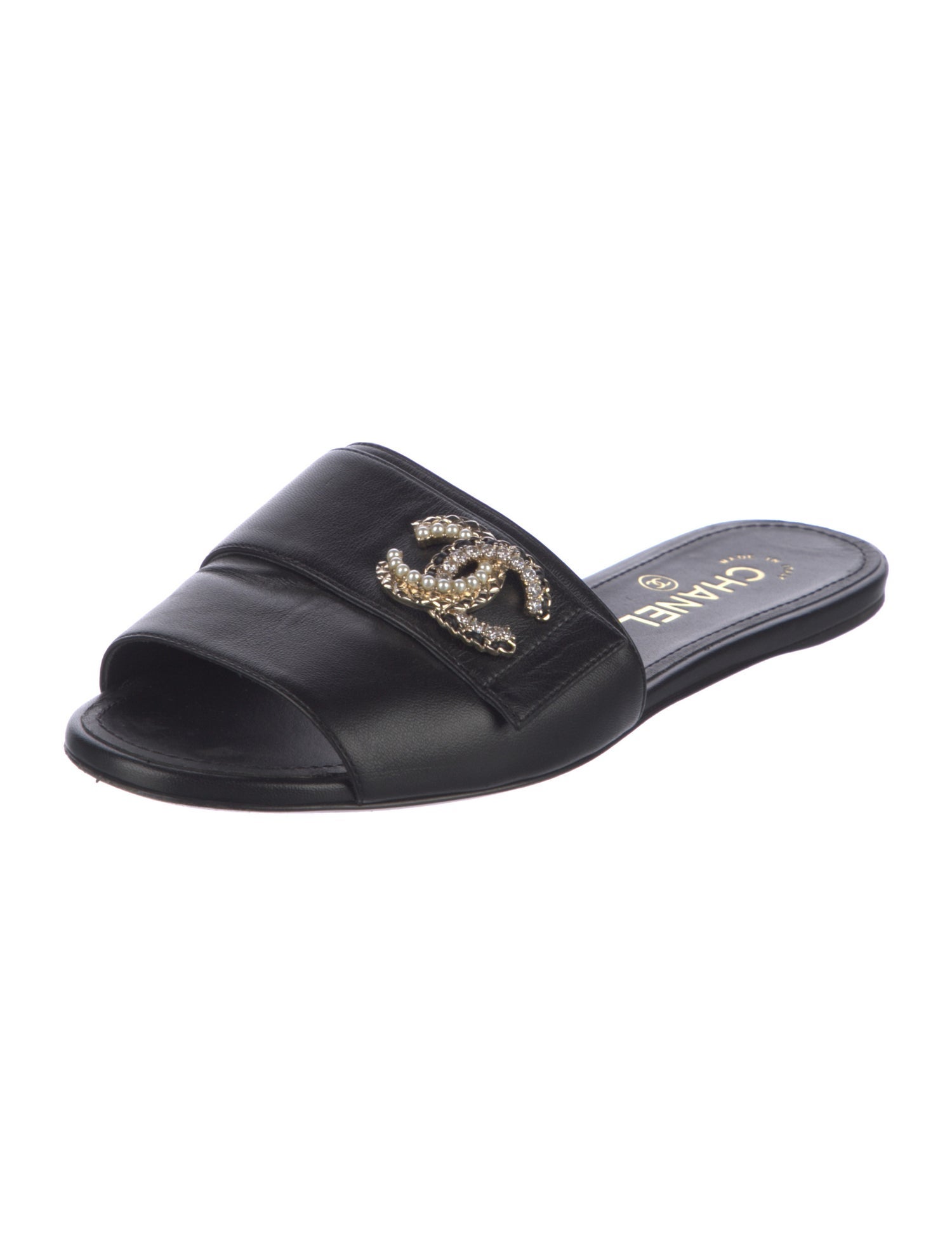 Chanel Interlocking CC Logo Leather Slides