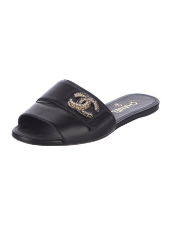 Chanel Interlocking CC Logo Leather Slides