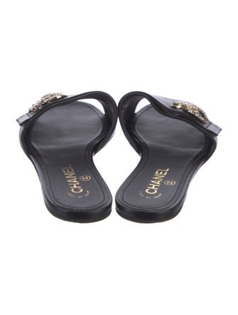 Chanel Interlocking CC Logo Leather Slides