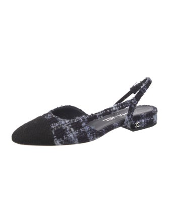 Chanel Interlocking CC Logo Tweed Slingback Flats