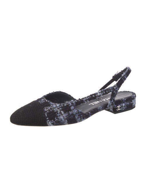 Chanel Interlocking CC Logo Tweed Slingback Flats