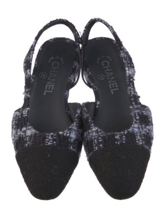 Chanel Interlocking CC Logo Tweed Slingback Flats