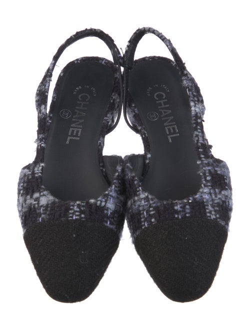 Chanel Interlocking CC Logo Tweed Slingback Flats