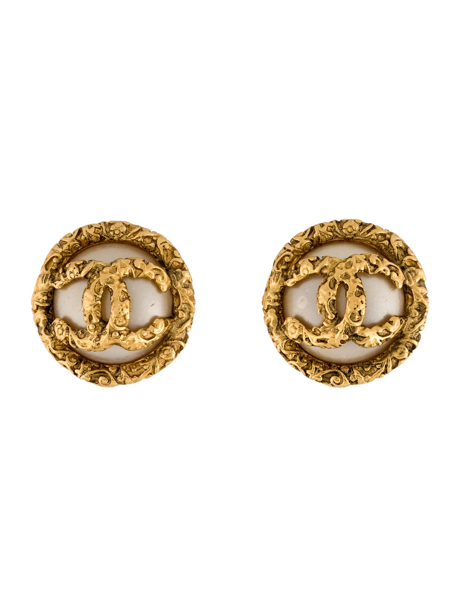 Chanel Vintage Faux Pearl CC Clip-On Earrings