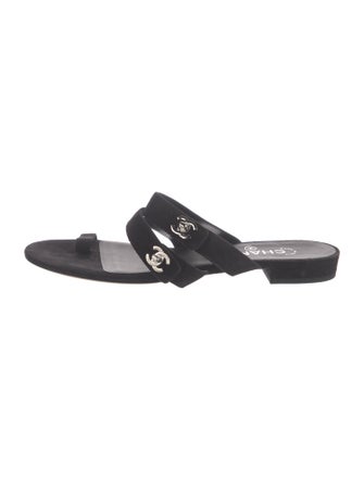 Chanel Interlocking CC Logo Suede Slides