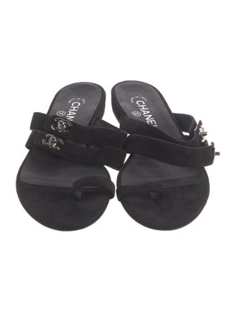 Chanel Interlocking CC Logo Suede Slides