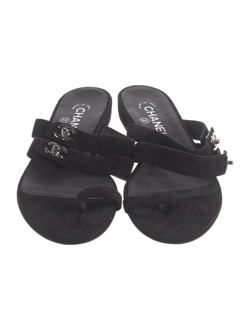 Chanel Interlocking CC Logo Suede Slides