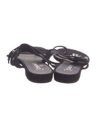 Chanel Interlocking CC Logo Suede Slides