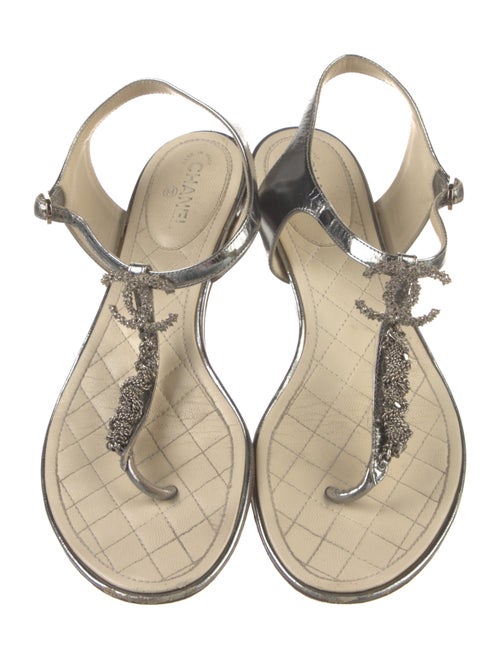 Chanel Interlocking CC Logo Leather T-Strap Sandals