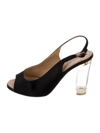 Chanel Interlocking CC Logo Satin Slingback Sandals