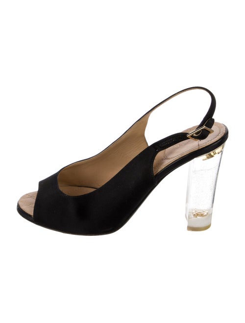 Chanel Interlocking CC Logo Satin Slingback Sandals