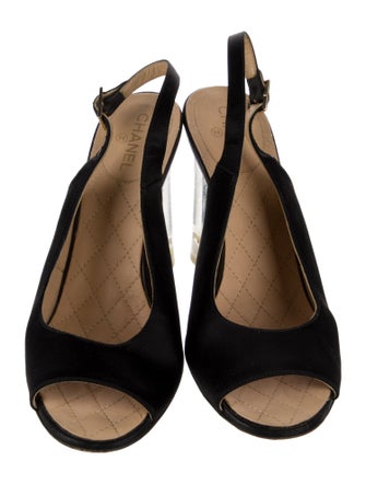 Chanel Interlocking CC Logo Satin Slingback Sandals