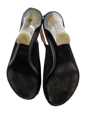 Chanel Interlocking CC Logo Satin Slingback Sandals