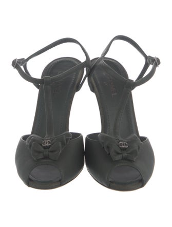 Chanel Interlocking CC Logo Satin T-Strap Sandals